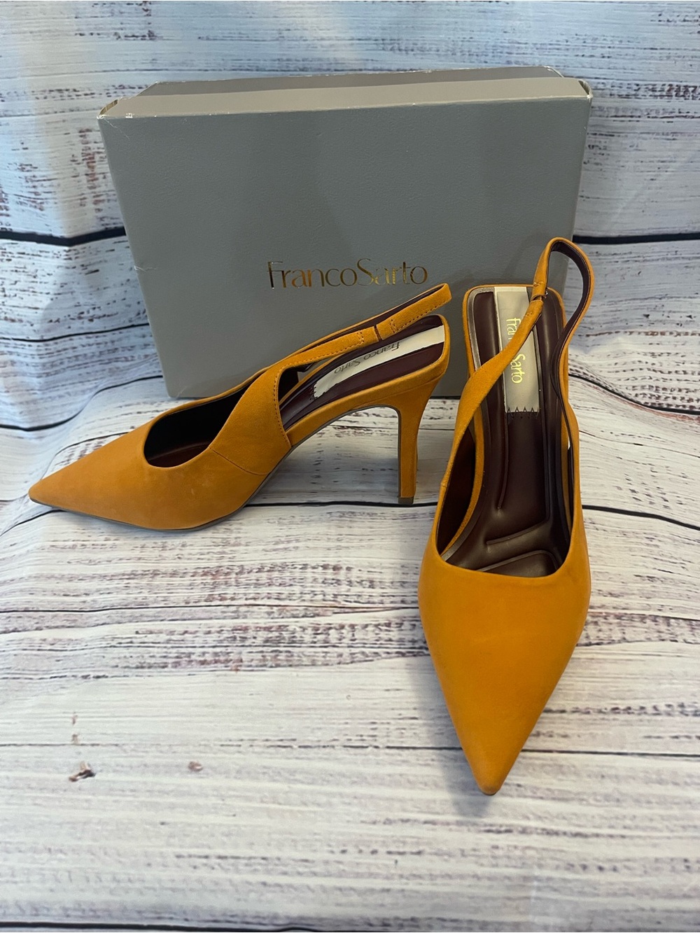 Franco Sarto Women's Mustard Yellow Slingback Pointed-Toe Heels